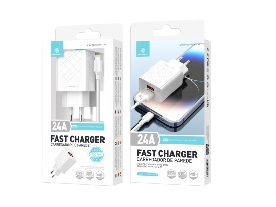 Charger With Cable For Ip 2.4A 1M 2Usb White