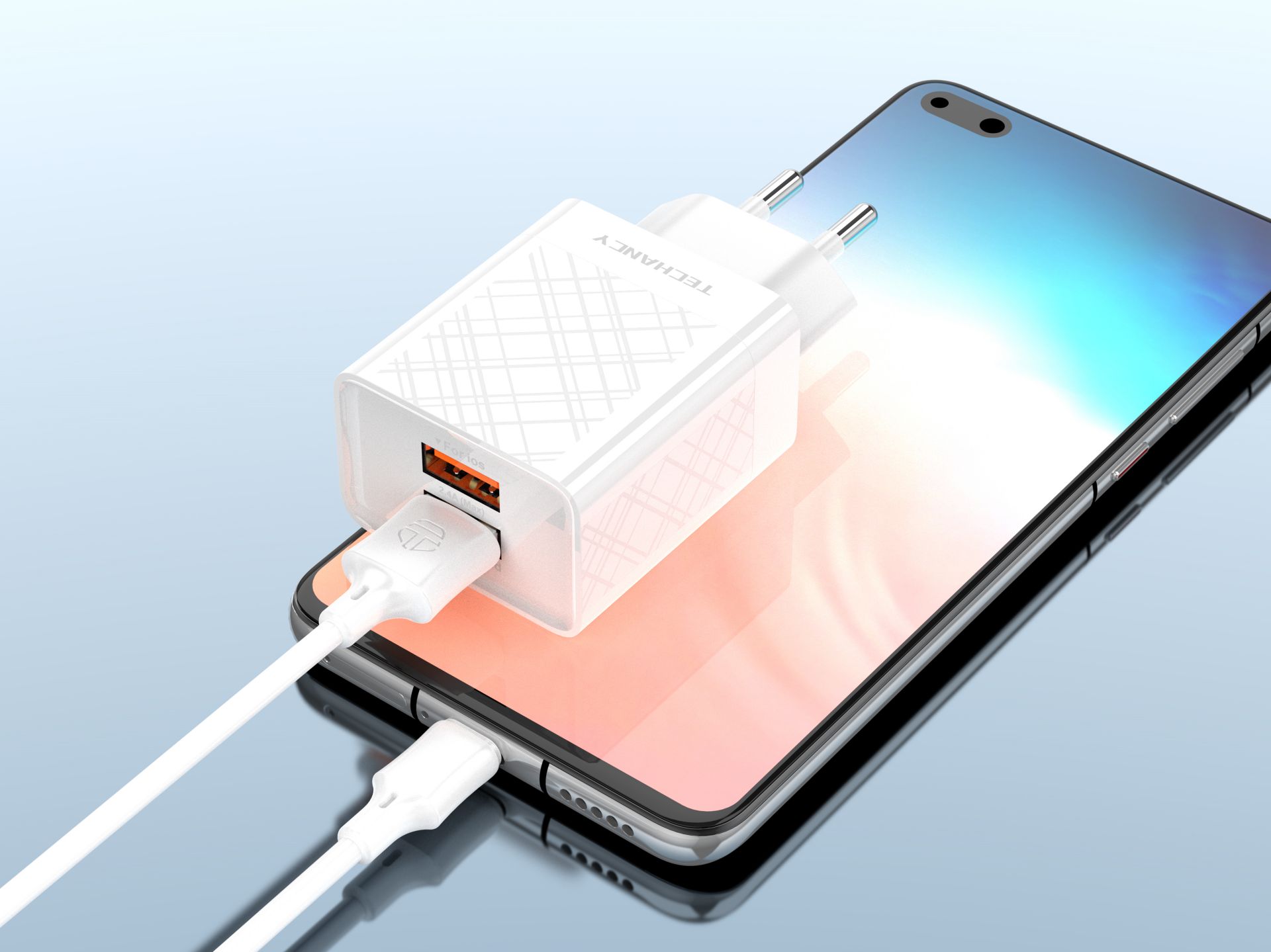 Ladegerät mit Usb-Typ C Kabel 2.4A 1M 2Usb Weiß Ladegerät mit Usb-Typ C Kabel 2.4A 1M 2Usb Weiß