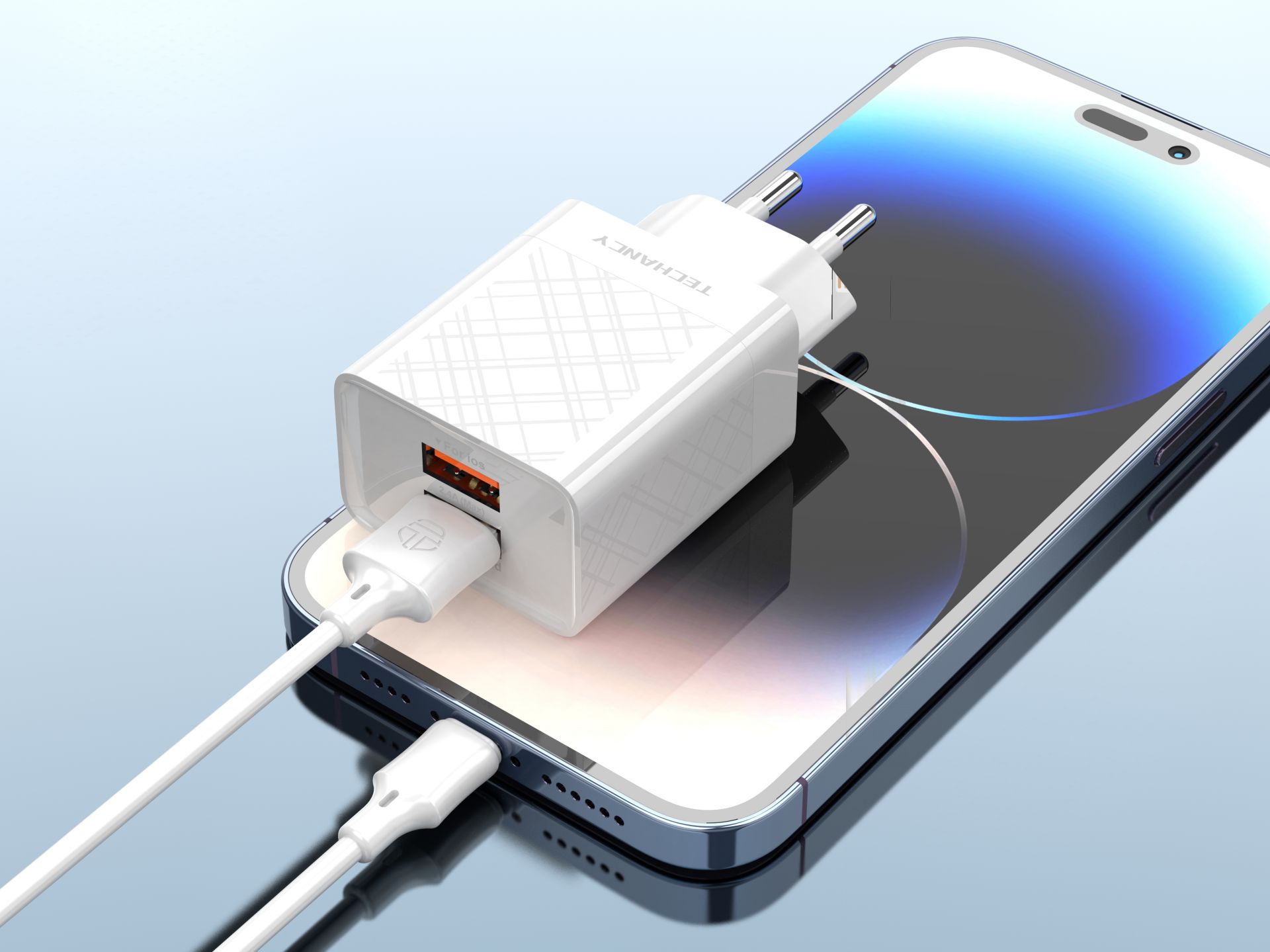 Charger With Cable For Ip 2.4A 1M 2Usb White