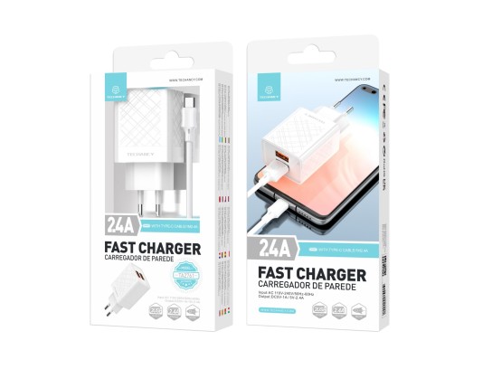 Ladegerät mit Usb-Typ C Kabel 2.4A 1M 2Usb Weiß Ladegerät mit Usb-Typ C Kabel 2.4A 1M 2Usb Weiß