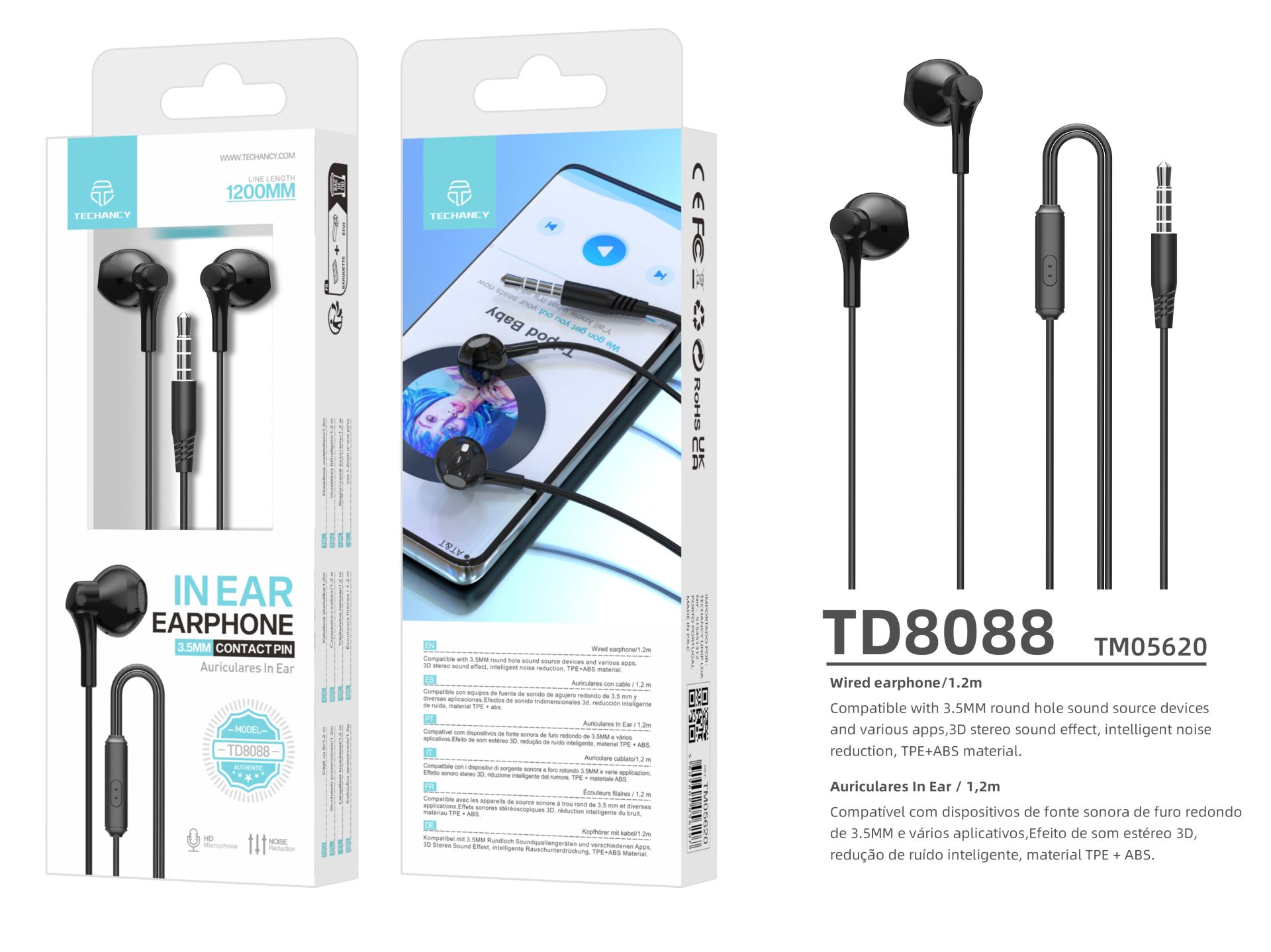 Auriculares In Ear Com Cabo E Microfone, Auricular Com Jack, Capacetes Musica Com Graves Potentes, P Auriculares In Ear Com Cabo E Microfone, Auricular Com Jack, Capacetes Musica Com Graves Potentes, P