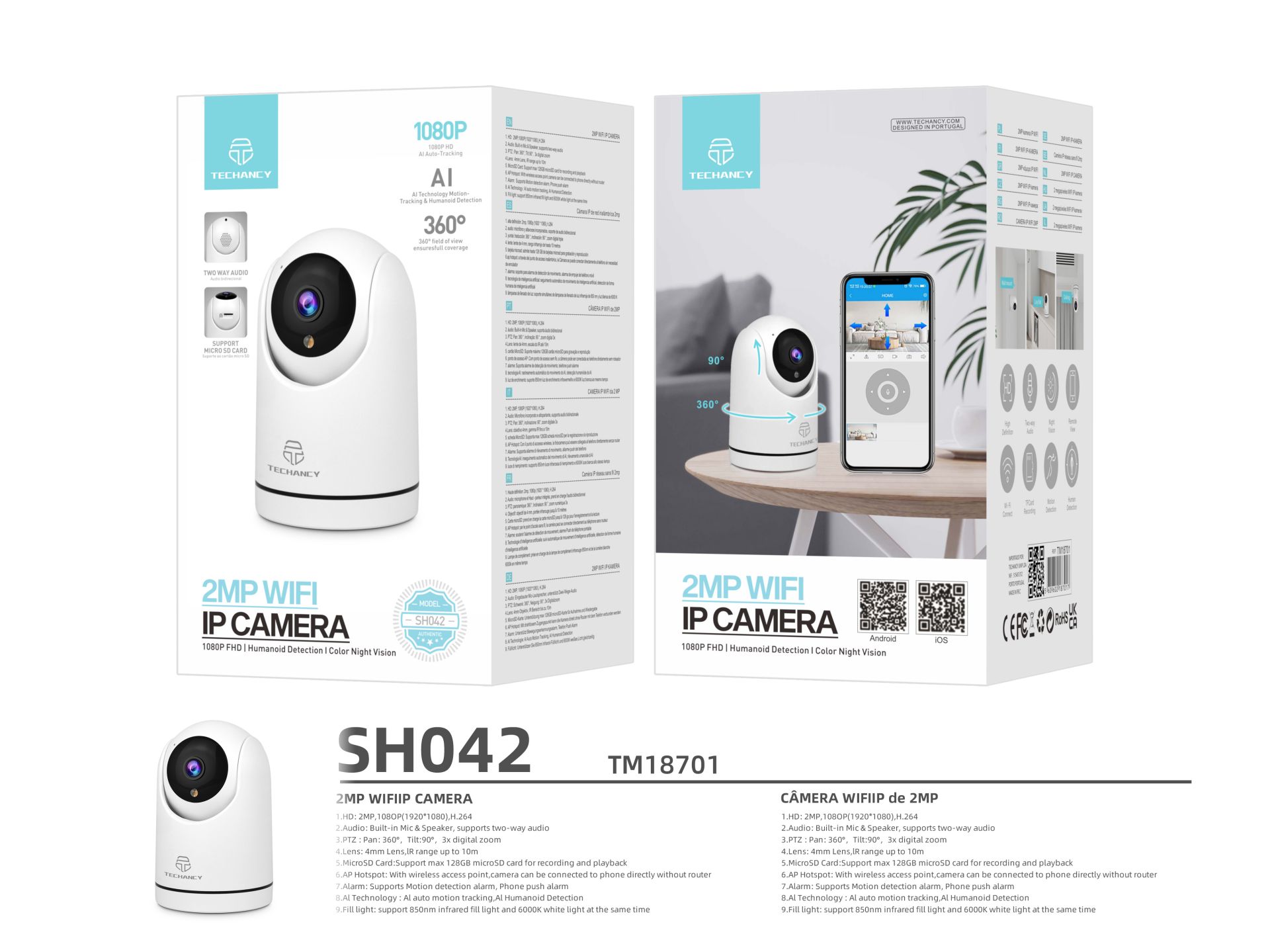 Camara De Vigilancia Wi-Fi Interior De 360º, Camara De Vigilancia Bebe 1080P, Visao Noturna, Audio B Camara De Vigilancia Wi-Fi Interior De 360º, Camara De Vigilancia Bebe 1080P, Visao Noturna, Audio B