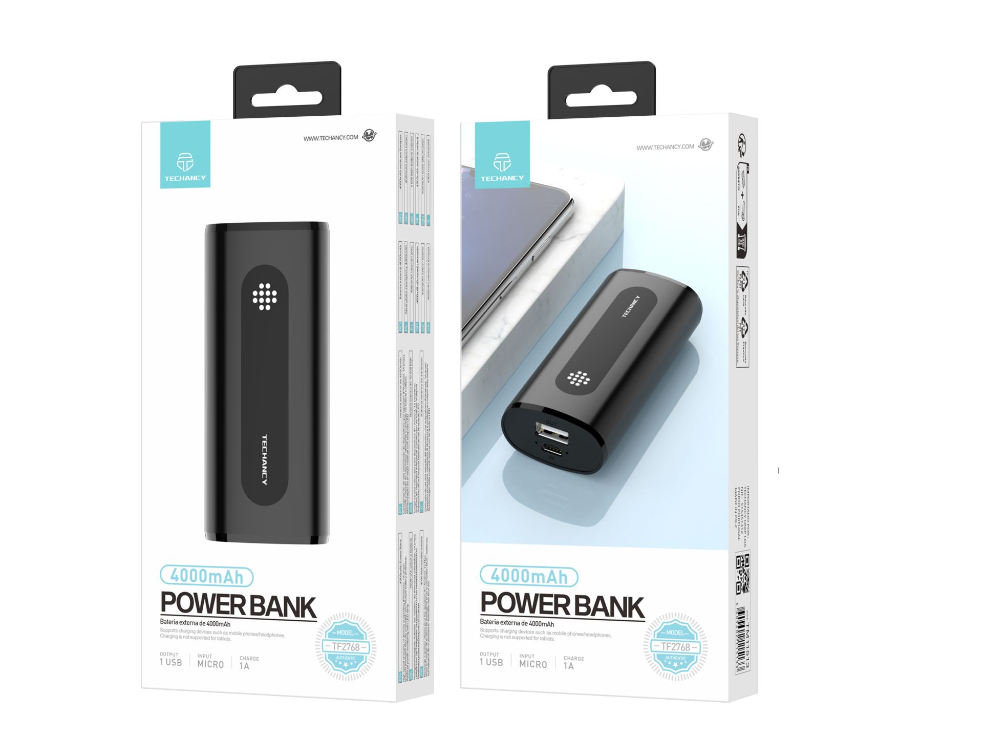 Mini Bateria Externa De Carregamento 1A 4000 Mah, Powerbank Para Smartphone Preto Mini Bateria Externa De Carregamento 1A 4000 Mah, Powerbank Para Smartphone Preto