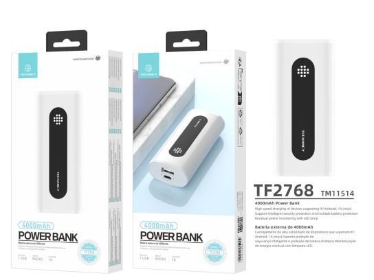 Mini Bateria Externa De Carregamento 1A 4000 Mah, Powerbank Para Smartphone Branco