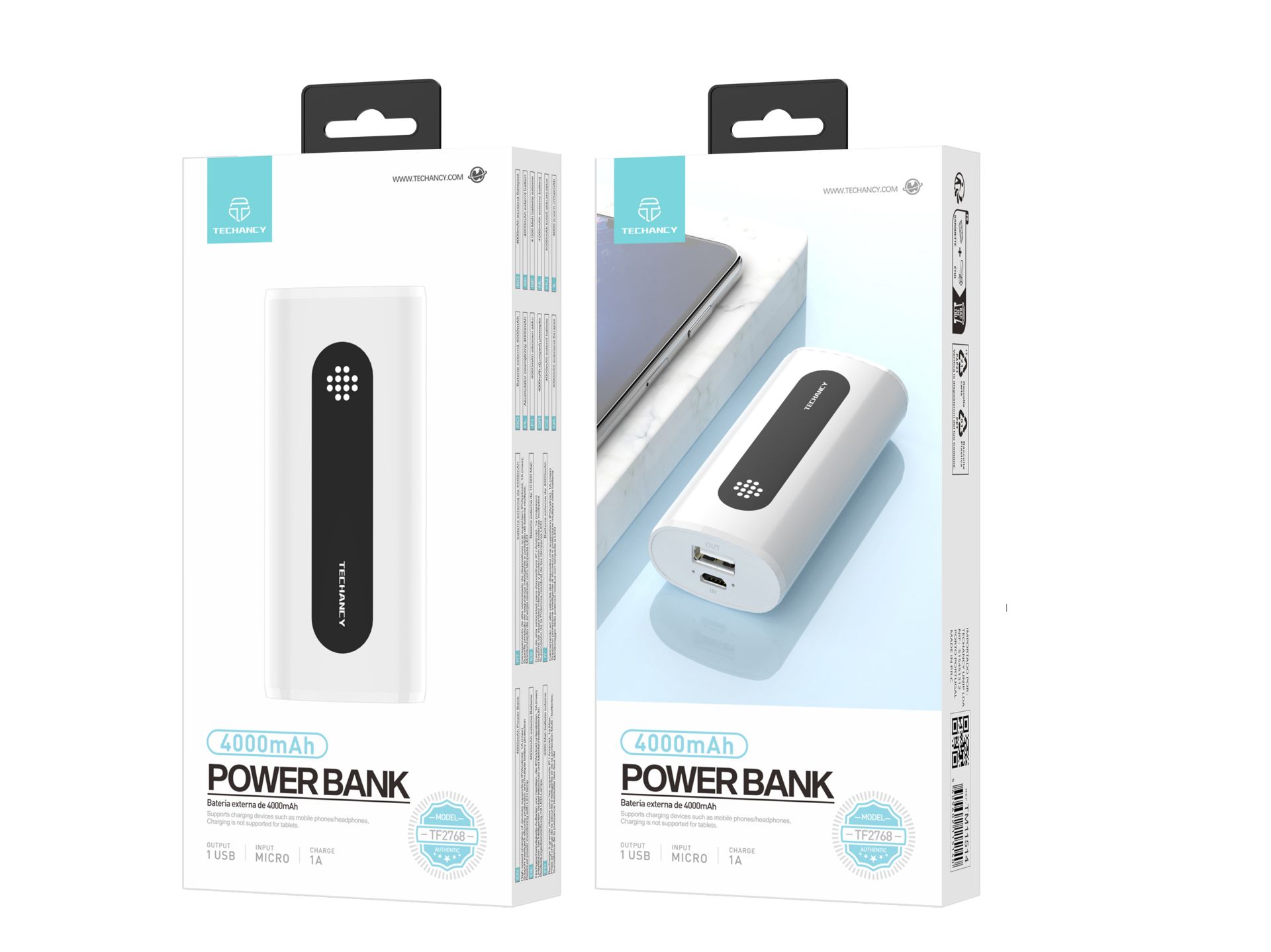 Mini Bateria Externa De Carregamento 1A 4000 Mah, Powerbank Para Smartphone Branco