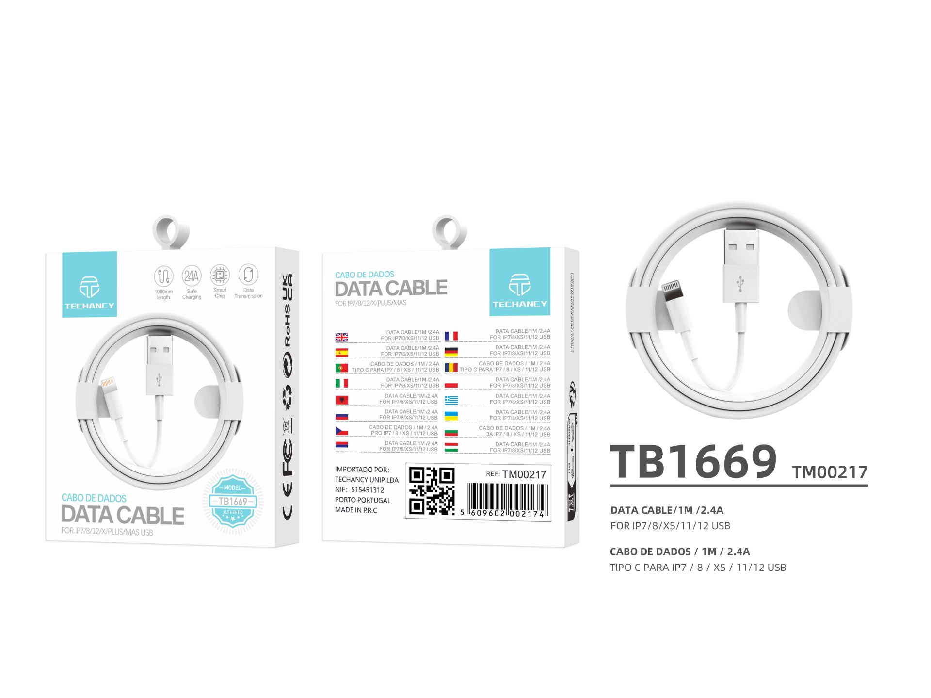 Data Cable Ip7/8/X/12 2.4A 1M White