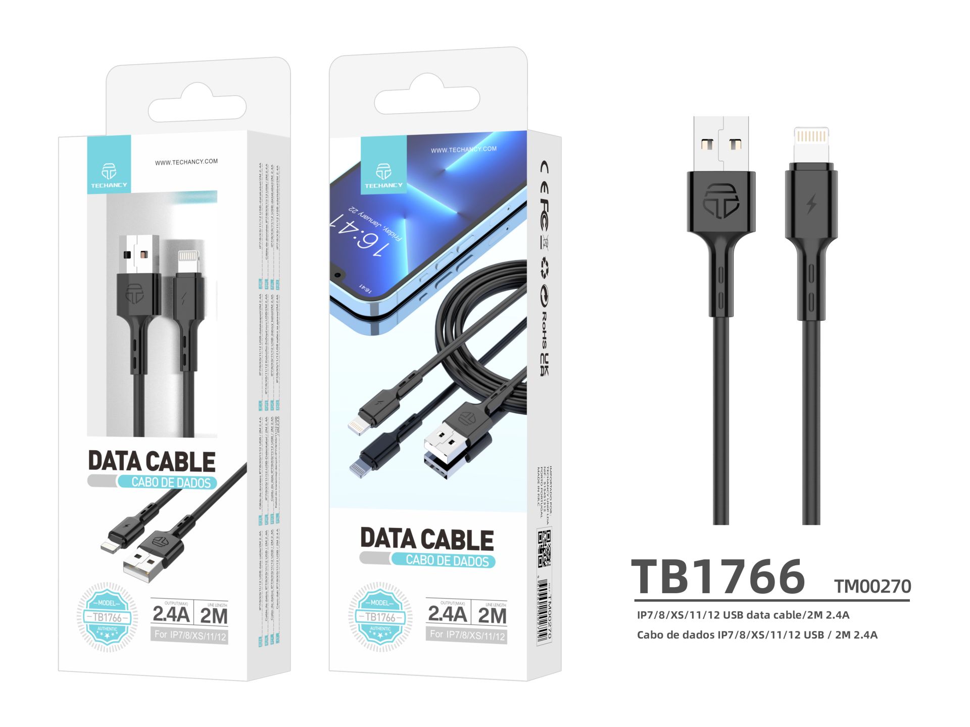 High Quality Lightning Data Cable Black 2M 2.4A High Quality Lightning Data Cable Black 2M 2.4A