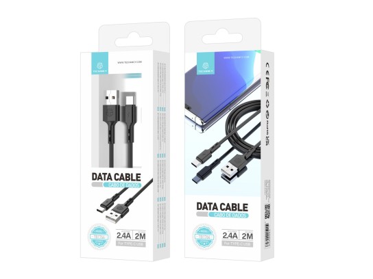 Cable de datos Type-C de alta calidad negro 2M 2.4A Cable de datos Type-C de alta calidad negro 2M 2.4A