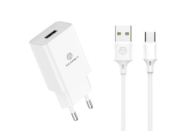 Charger With Cable For Type-C 2.4A 1Usb 1M White