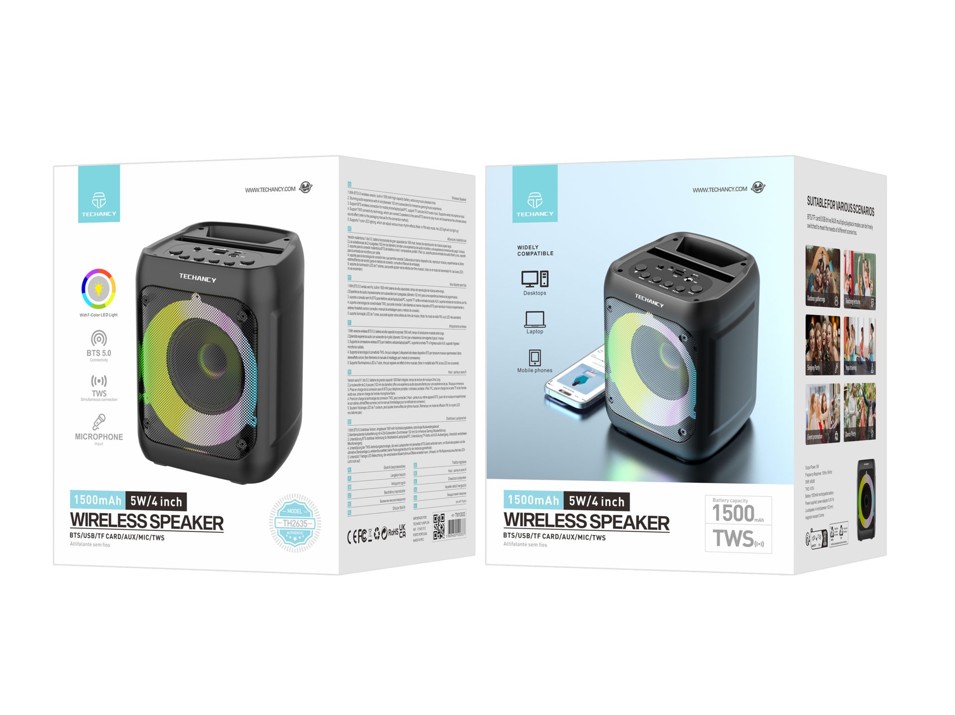Bluetooth 5.0 Stereo Speakers, Portable Wireless Speaker, Colourful Lights, 1500 Mah Battery, Outdoo Bluetooth 5.0 Stereo Speakers, Portable Wireless Speaker, Colourful Lights, 1500 Mah Battery, Outdoo