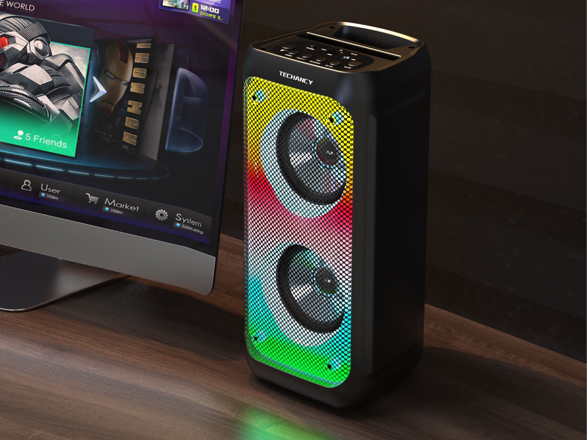 Bluetooth 5.0 Stereo Speakers, Portable Wireless Speaker, Colourful Lights, 2000 Mah Battery, Outdoo Bluetooth 5.0 Stereo Speakers, Portable Wireless Speaker, Colourful Lights, 2000 Mah Battery, Outdoo