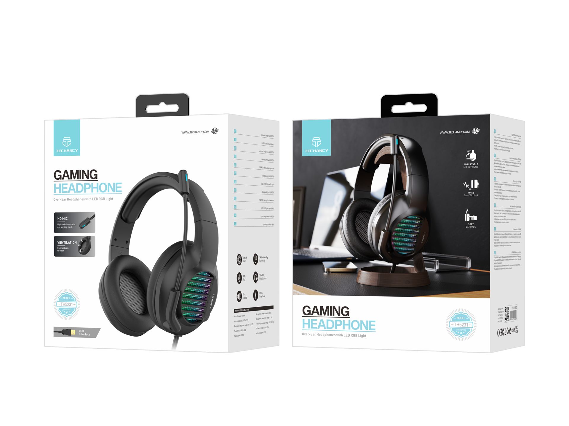 Casque de jeu stéréo avec éclairage Rgb compatible avec le PC, entrée Usb, couleur noire Casque de jeu stéréo avec éclairage Rgb compatible avec le PC, entrée Usb, couleur noire