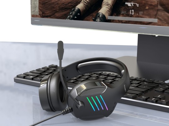 Stereo Gaming Headset With Pc-Compatible Rgb Lighting, 3.5Mm Input, Black Colour Stereo Gaming Headset With Pc-Compatible Rgb Lighting, 3.5Mm Input, Black Colour