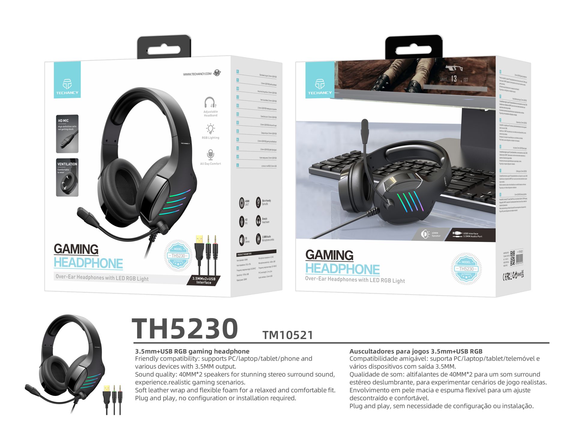 Stereo Gaming Headset With Pc-Compatible Rgb Lighting, 3.5Mm Input, Black Colour Stereo Gaming Headset With Pc-Compatible Rgb Lighting, 3.5Mm Input, Black Colour