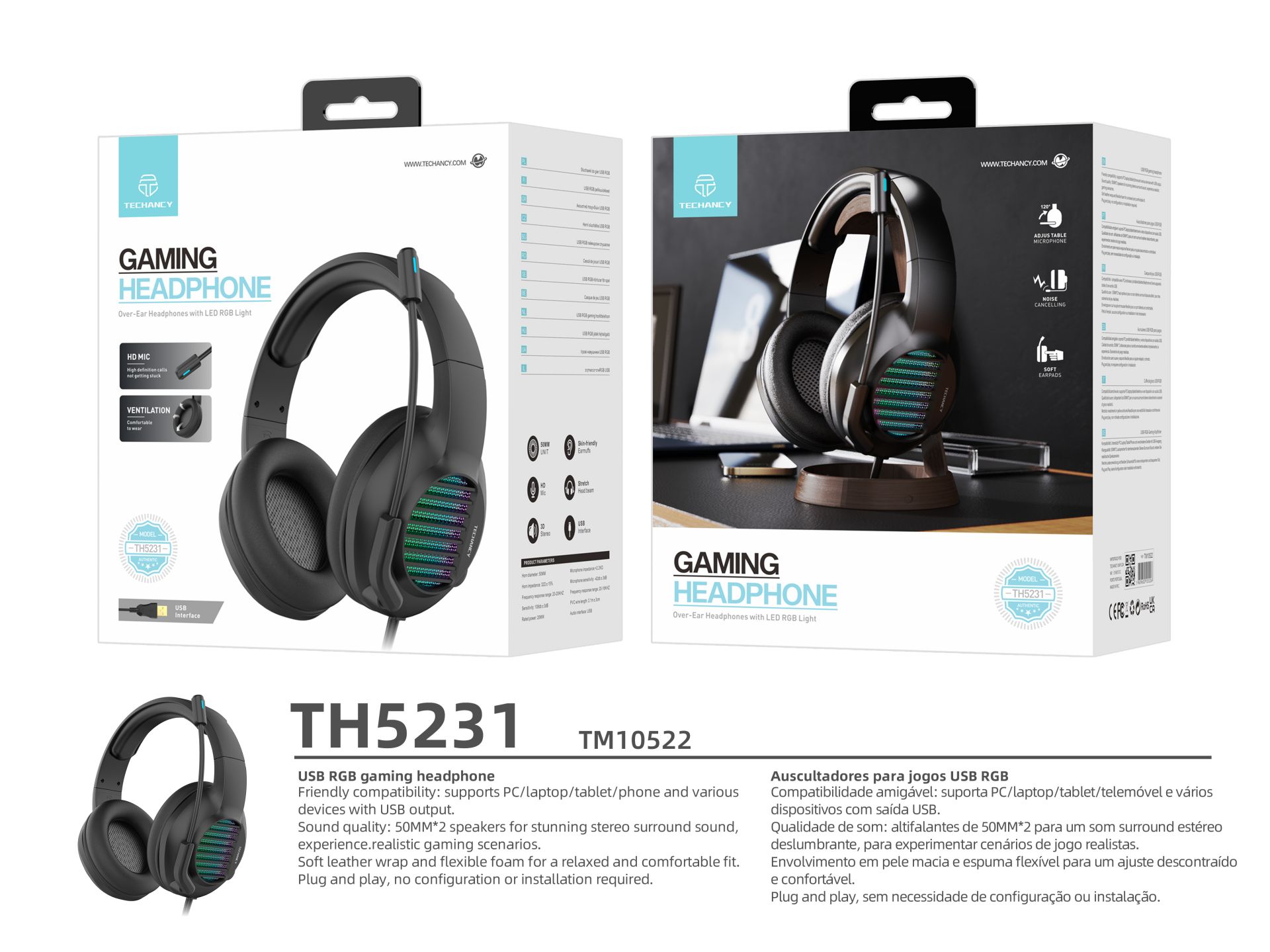 Casque de jeu stéréo avec éclairage Rgb compatible avec le PC, entrée Usb, couleur noire Casque de jeu stéréo avec éclairage Rgb compatible avec le PC, entrée Usb, couleur noire