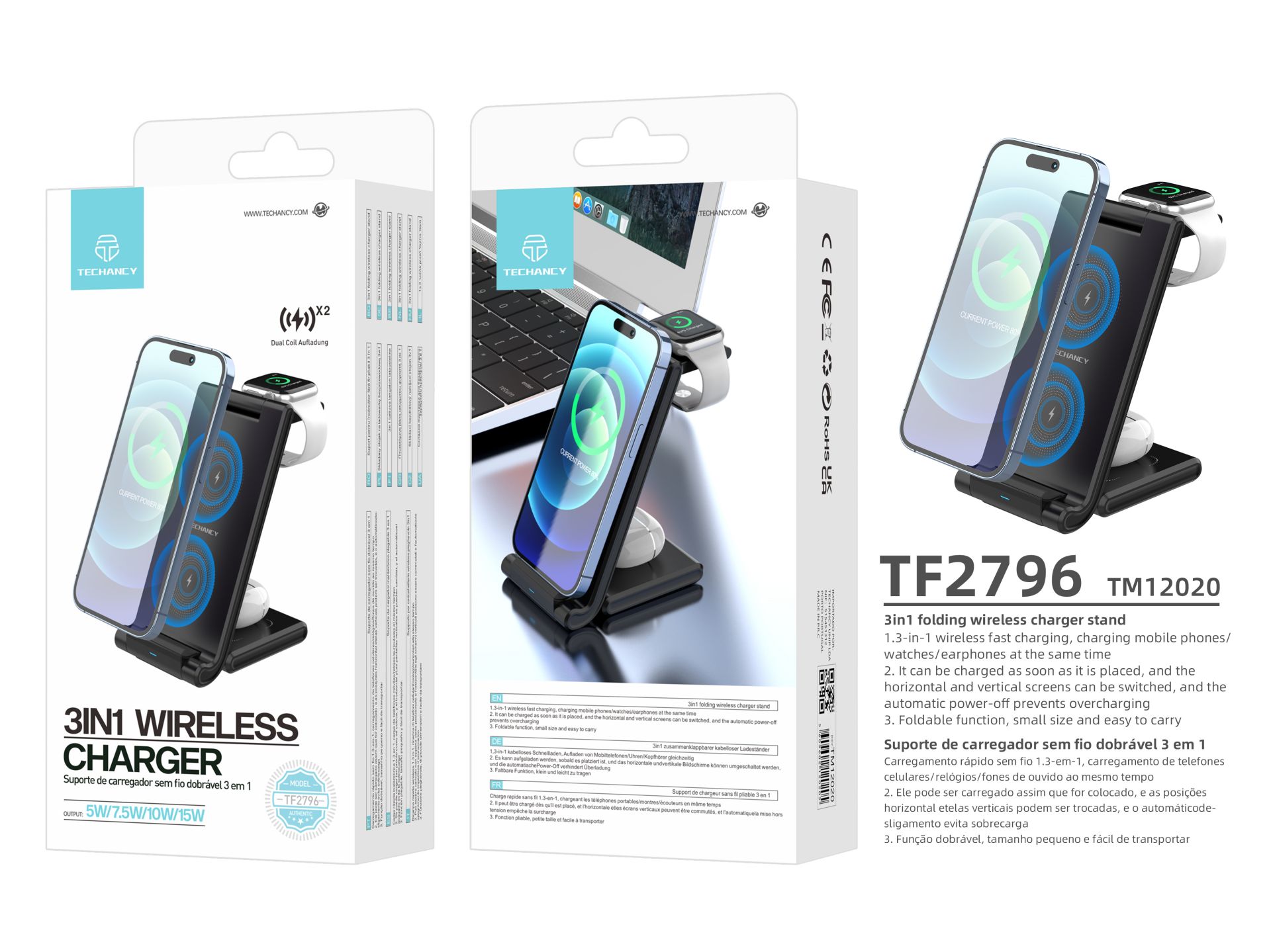 3In1 Wireless Charger, 3 In 1 Foldable Iphone And Apple Watch Charging Base, Qi Wireless Charger For 3In1 Wireless Charger, 3 In 1 Foldable Iphone And Apple Watch Charging Base, Qi Wireless Charger For