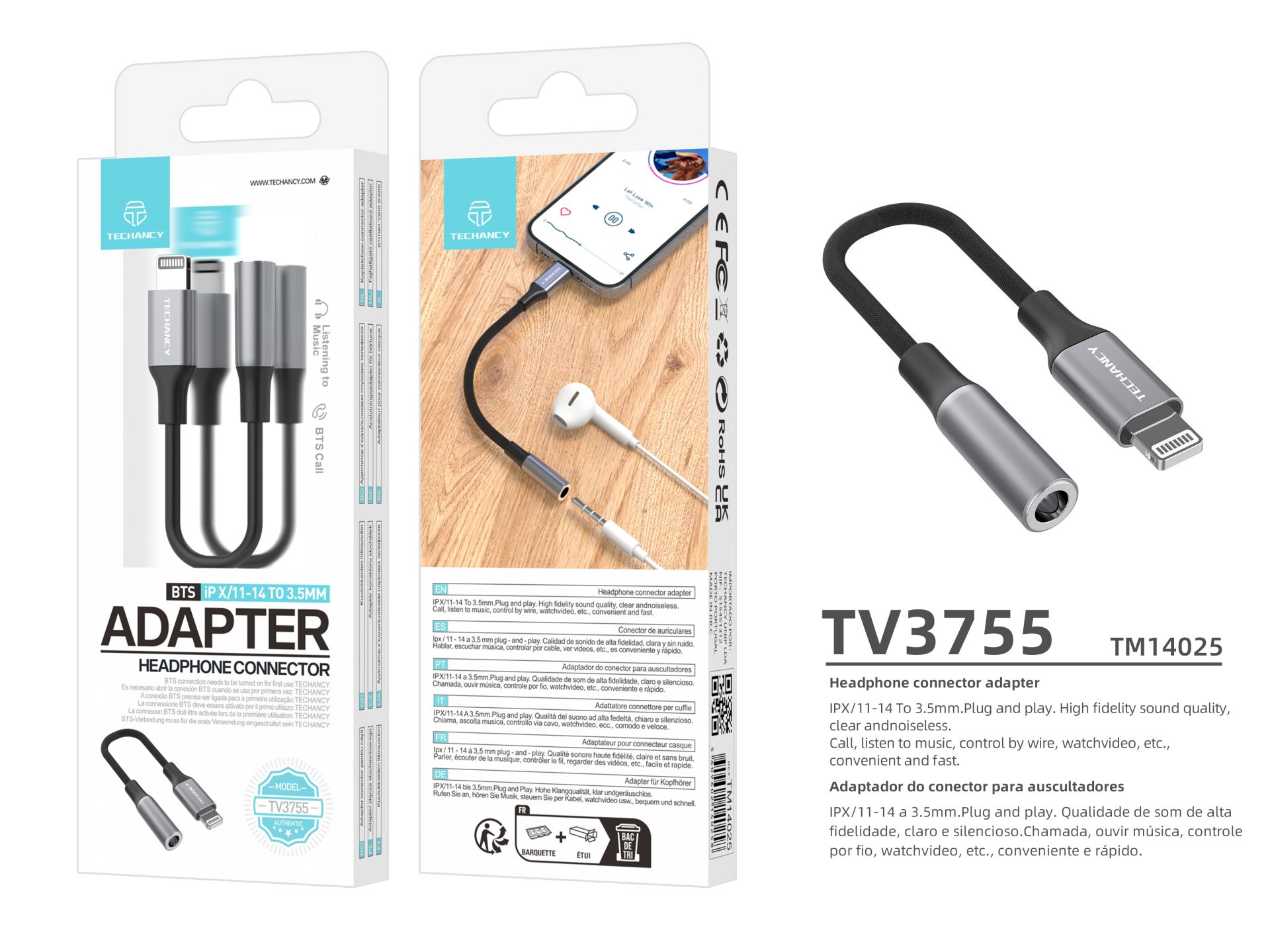 Bluetooth Headphone Adapter For Iphone, Lightning To 3.5 Mm Jack Adapter With Microphone Compatible Bluetooth Headphone Adapter For Iphone, Lightning To 3.5 Mm Jack Adapter With Microphone Compatible