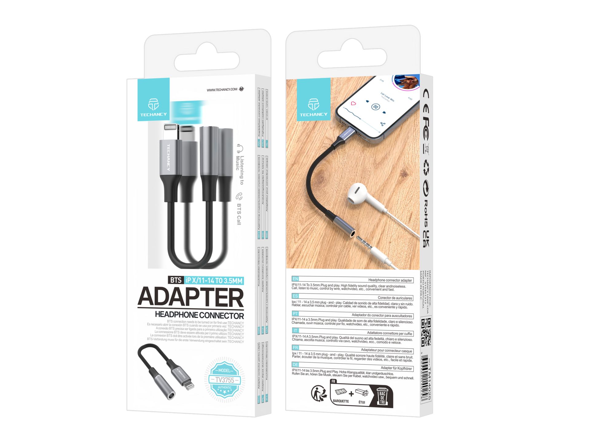 Bluetooth Headphone Adapter For Iphone, Lightning To 3.5 Mm Jack Adapter With Microphone Compatible Bluetooth Headphone Adapter For Iphone, Lightning To 3.5 Mm Jack Adapter With Microphone Compatible