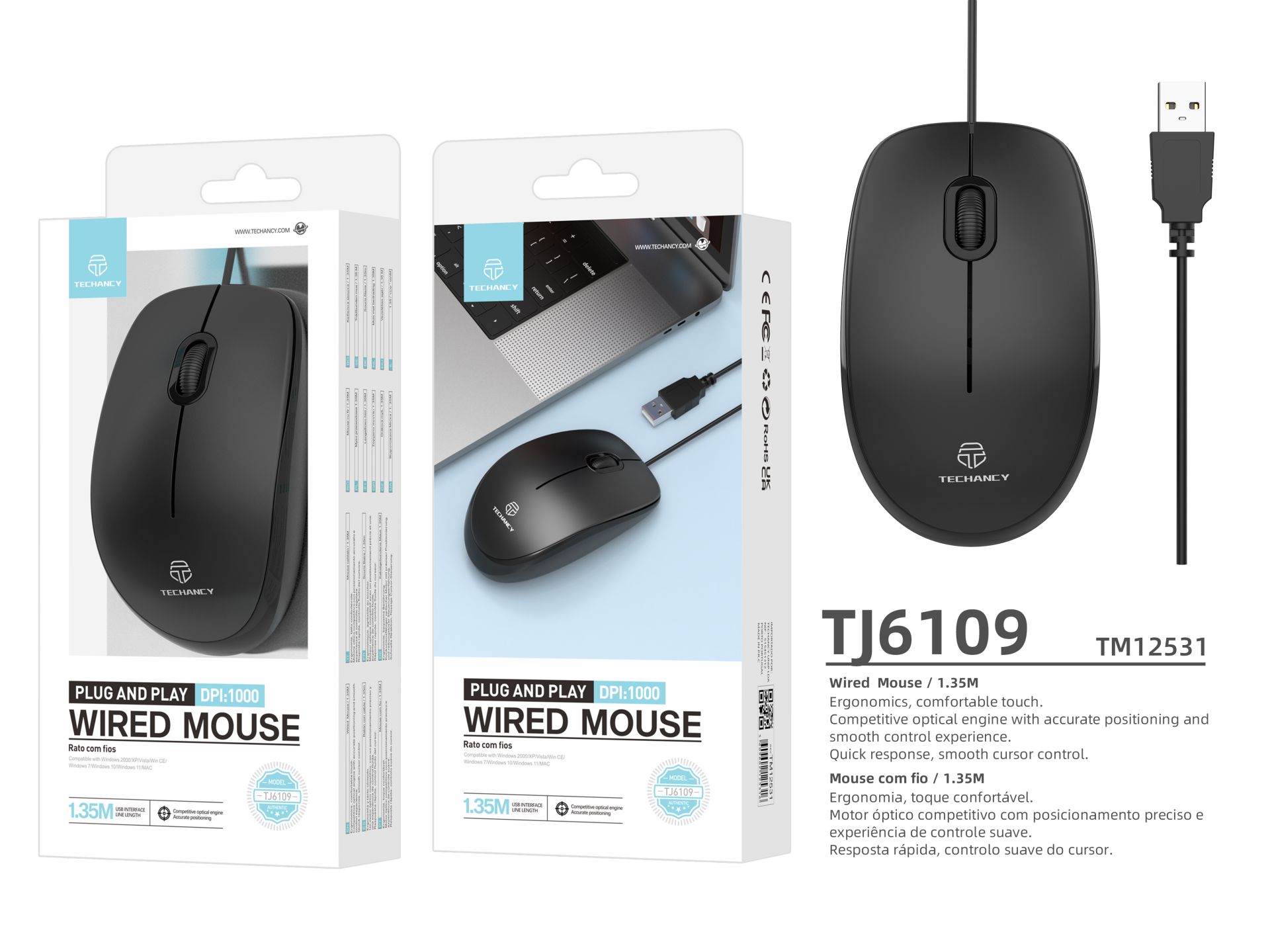 Techancy M17 Mouse With Usb Cable, 1000 Dpi Optical Tracking, Ambidextrous, Pc, Mac, Laptop, Black Techancy M17 Mouse With Usb Cable, 1000 Dpi Optical Tracking, Ambidextrous, Pc, Mac, Laptop, Black