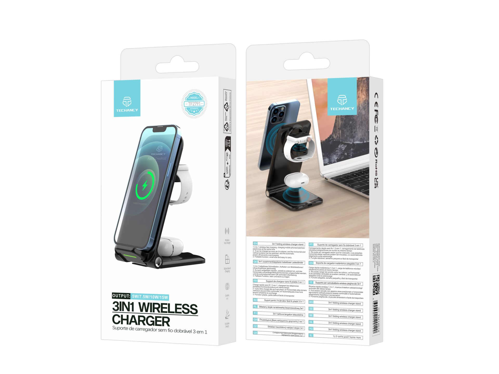 Caricatore wireless 3In1, 3 in 1 base di ricarica pieghevole per Iphone e Apple Watch, caricatore wi Caricatore wireless 3In1, 3 in 1 base di ricarica pieghevole per Iphone e Apple Watch, caricatore wi