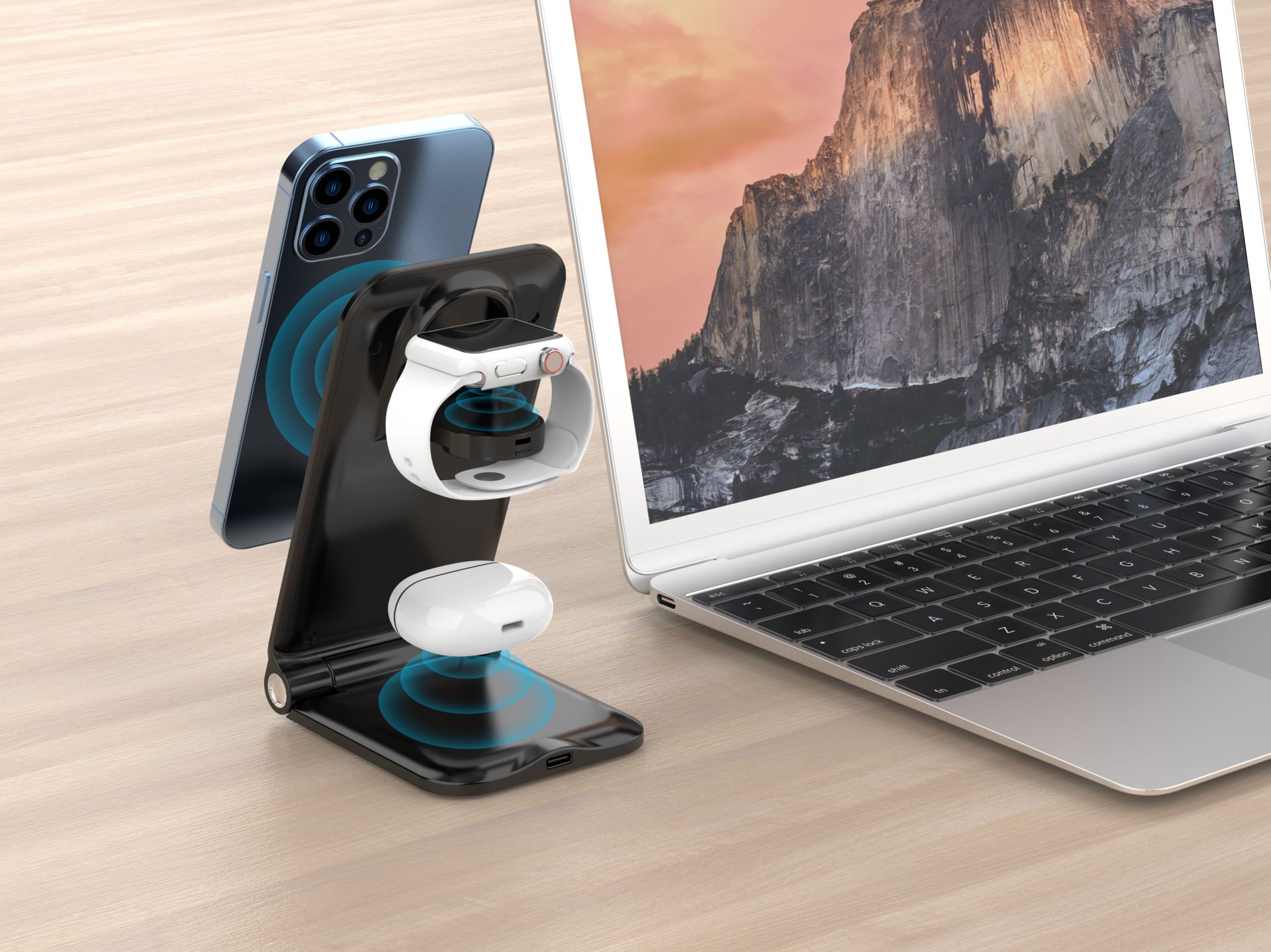 Caricatore wireless 3In1, 3 in 1 base di ricarica pieghevole per Iphone e Apple Watch, caricatore wi Caricatore wireless 3In1, 3 in 1 base di ricarica pieghevole per Iphone e Apple Watch, caricatore wi