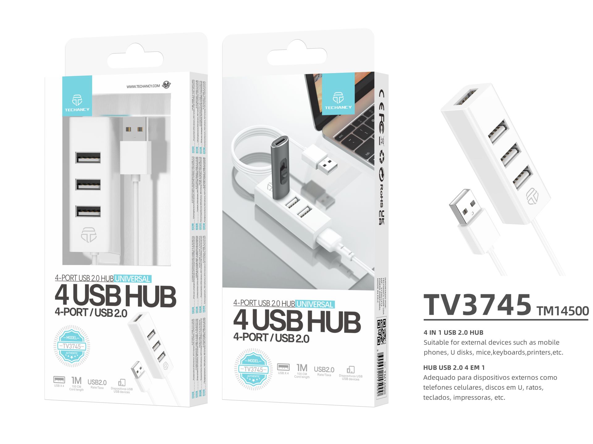 Hub Usb 2.0 a 4 porte Bianco Hub Usb 2.0 a 4 porte Bianco