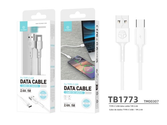 Cable de datos de alta calidad Type-C blanco 1M 2,4A Cable de datos de alta calidad Type-C blanco 1M 2,4A