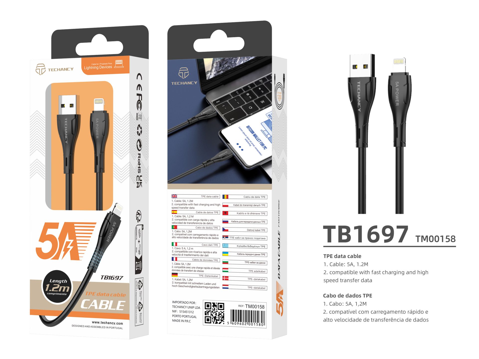 Cable USB Para Ip7/8/Xs/11/12 Negro 1.2M 5A Cable USB Para Ip7/8/Xs/11/12 Negro 1.2M 5A