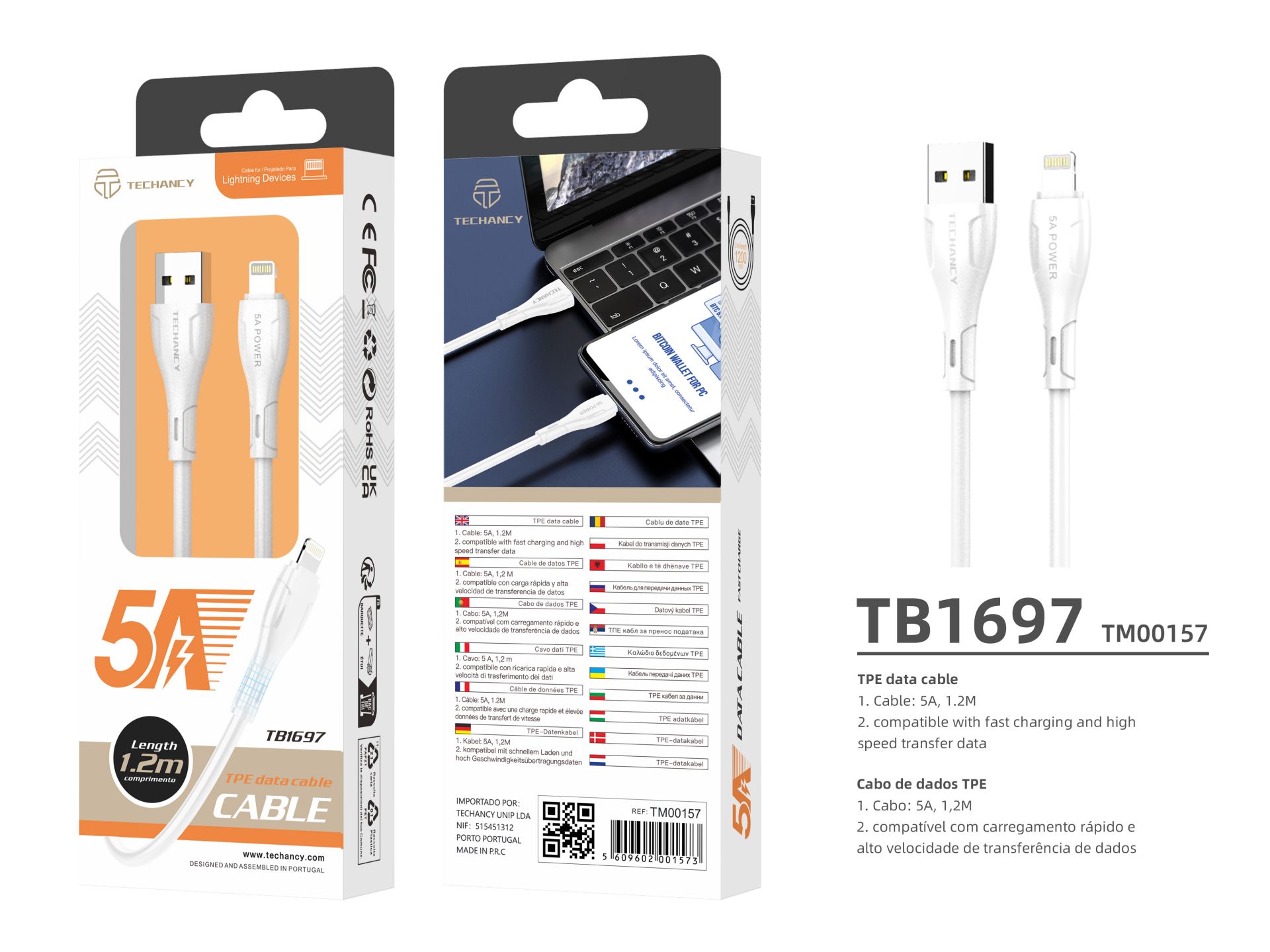 Cable Usb Pour Ip7/8/Xs/11/12 Blanc 1.2M 5A Cable Usb Pour Ip7/8/Xs/11/12 Blanc 1.2M 5A