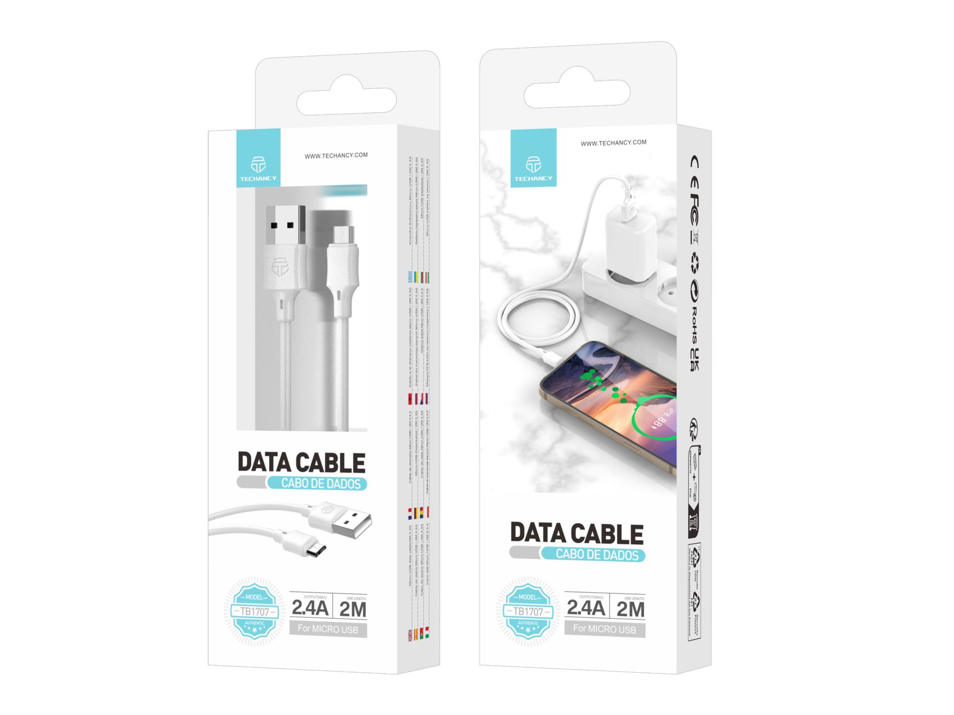 Micro Usb Pvc Datenkabel 2M Weiß 2.4A Micro Usb Pvc Datenkabel 2M Weiß 2.4A