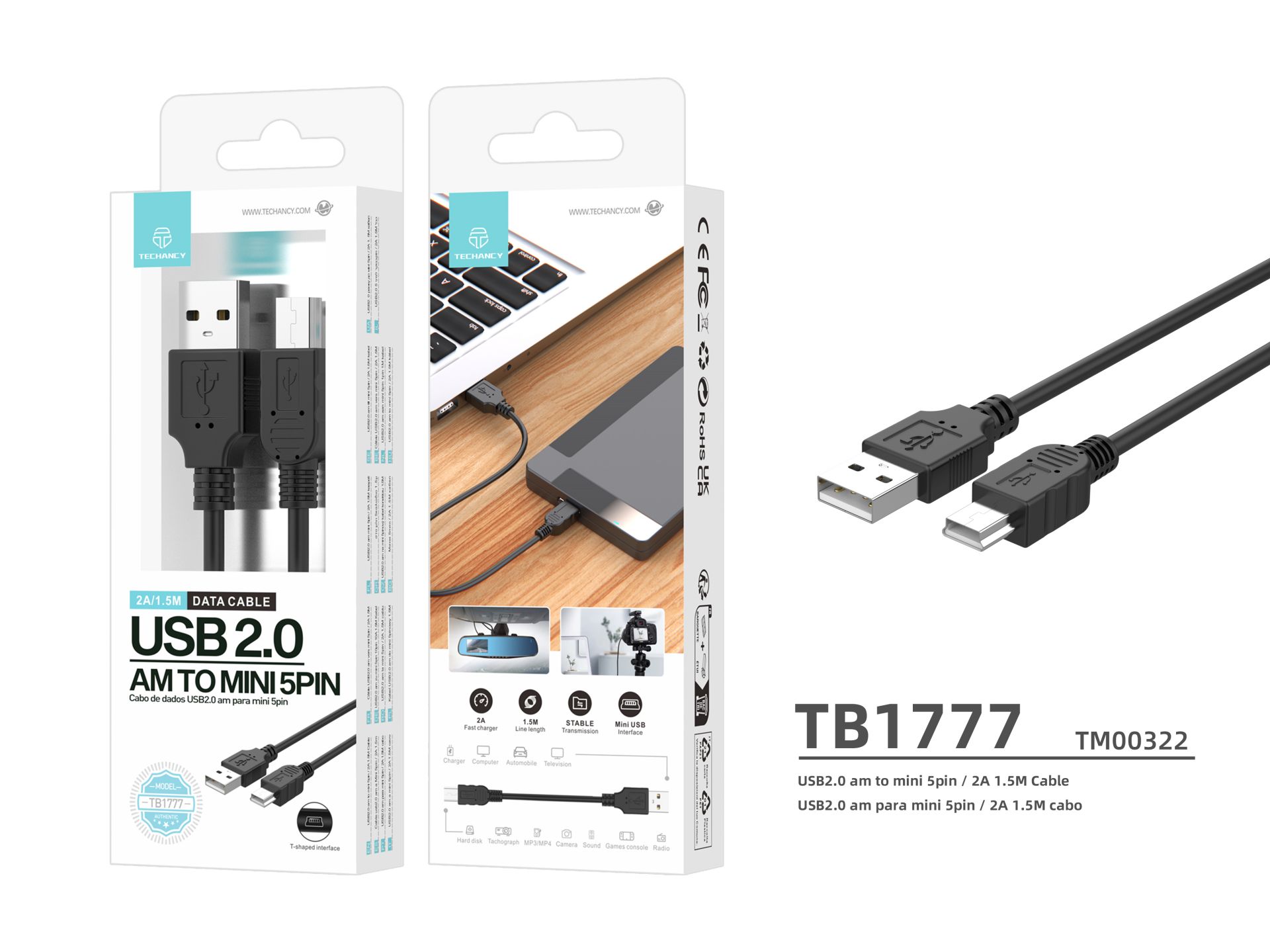 Usb 2.0 Typ A zu Typ B Mini Kabel (1.5 M) Usb 2.0 Typ A zu Typ B Mini Kabel (1.5 M)