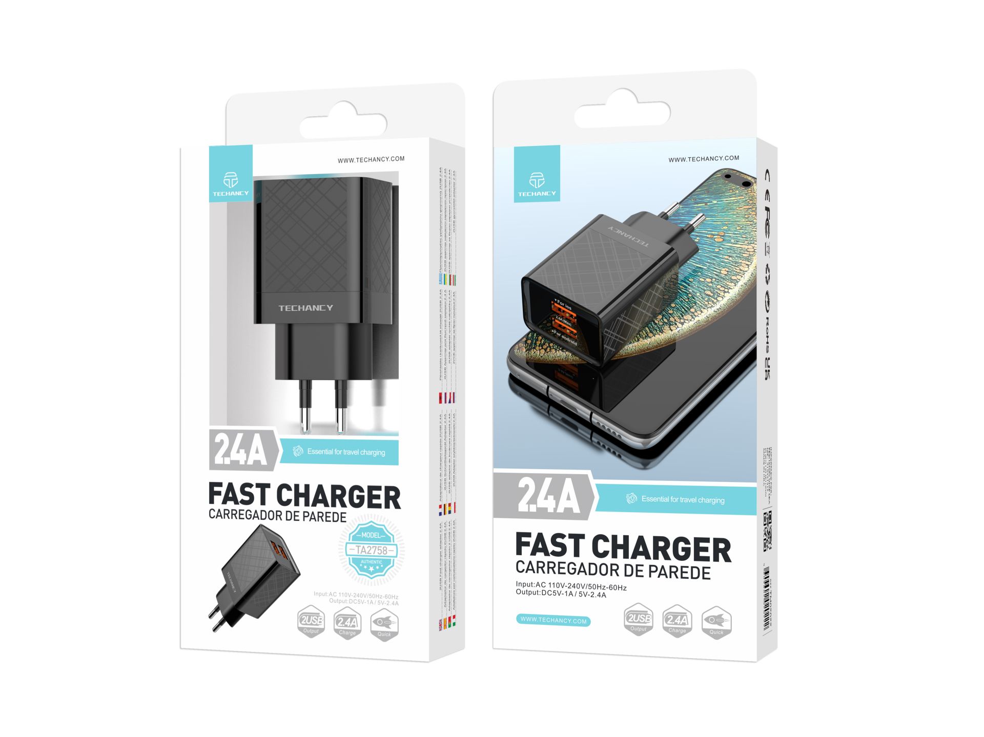 Cordless Charger 2.4A 2Usb Black Cordless Charger 2.4A 2Usb Black