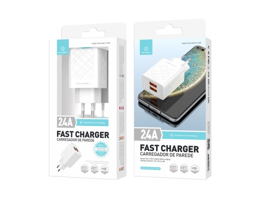 Carregador Sem Cabo 2.4A 2Usb Branco Carregador Sem Cabo 2.4A 2Usb Branco