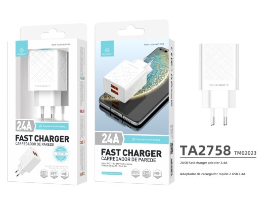 Carregador Sem Cabo 2.4A 2Usb Branco Carregador Sem Cabo 2.4A 2Usb Branco