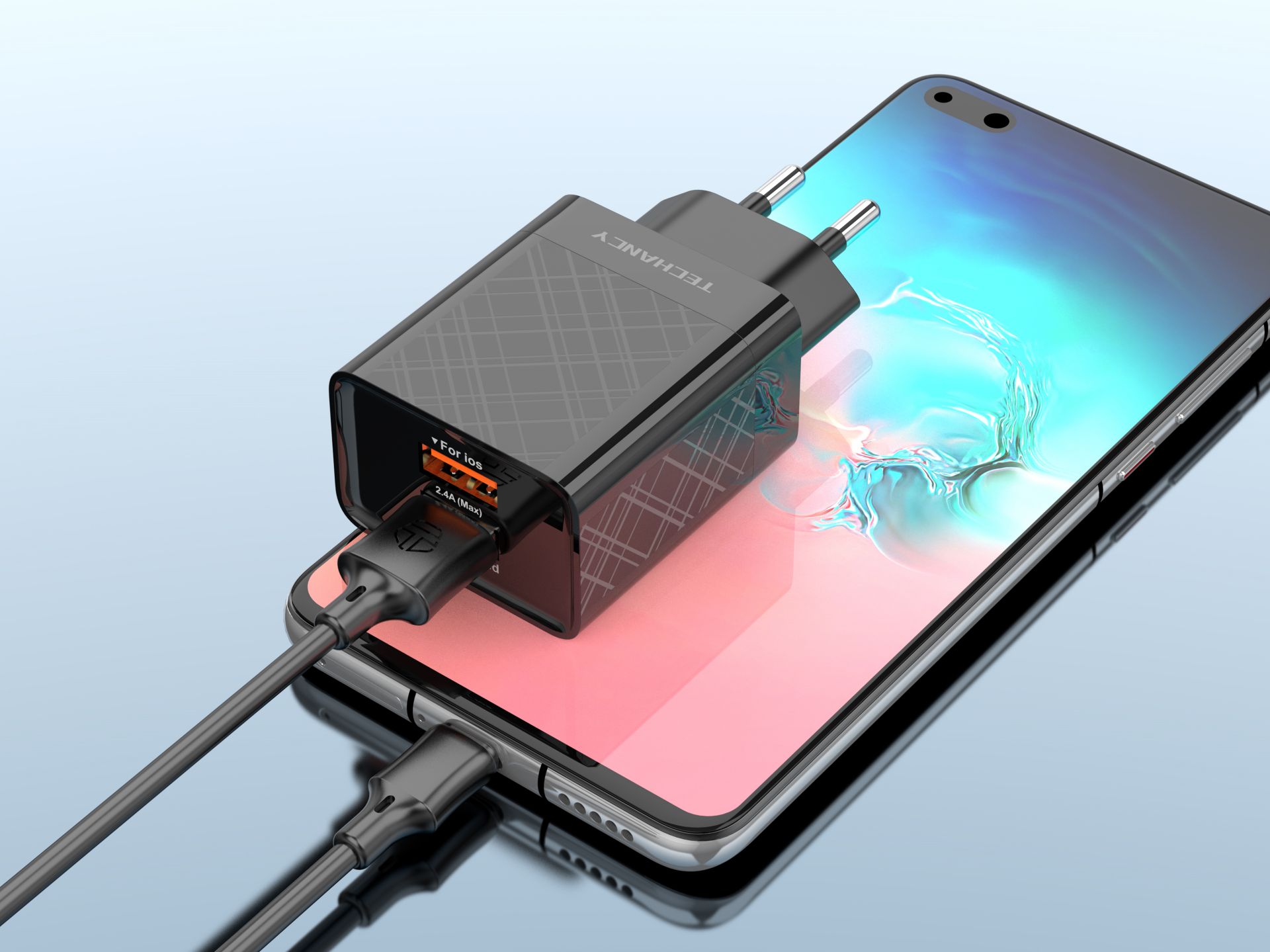 Ladegerät mit Usb-Typ C Kabel 2.4A 1M 2Usb Schwarz Ladegerät mit Usb-Typ C Kabel 2.4A 1M 2Usb Schwarz