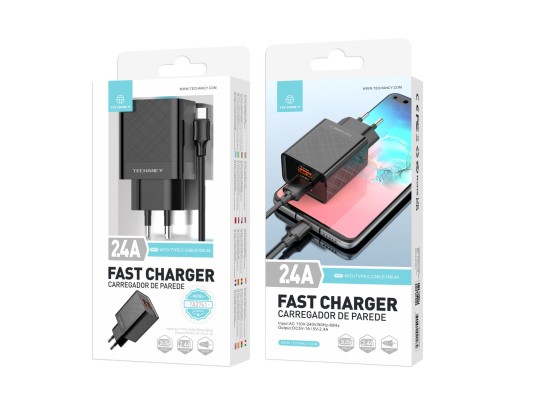 Ladegerät mit Usb-Typ C Kabel 2.4A 1M 2Usb Schwarz Ladegerät mit Usb-Typ C Kabel 2.4A 1M 2Usb Schwarz