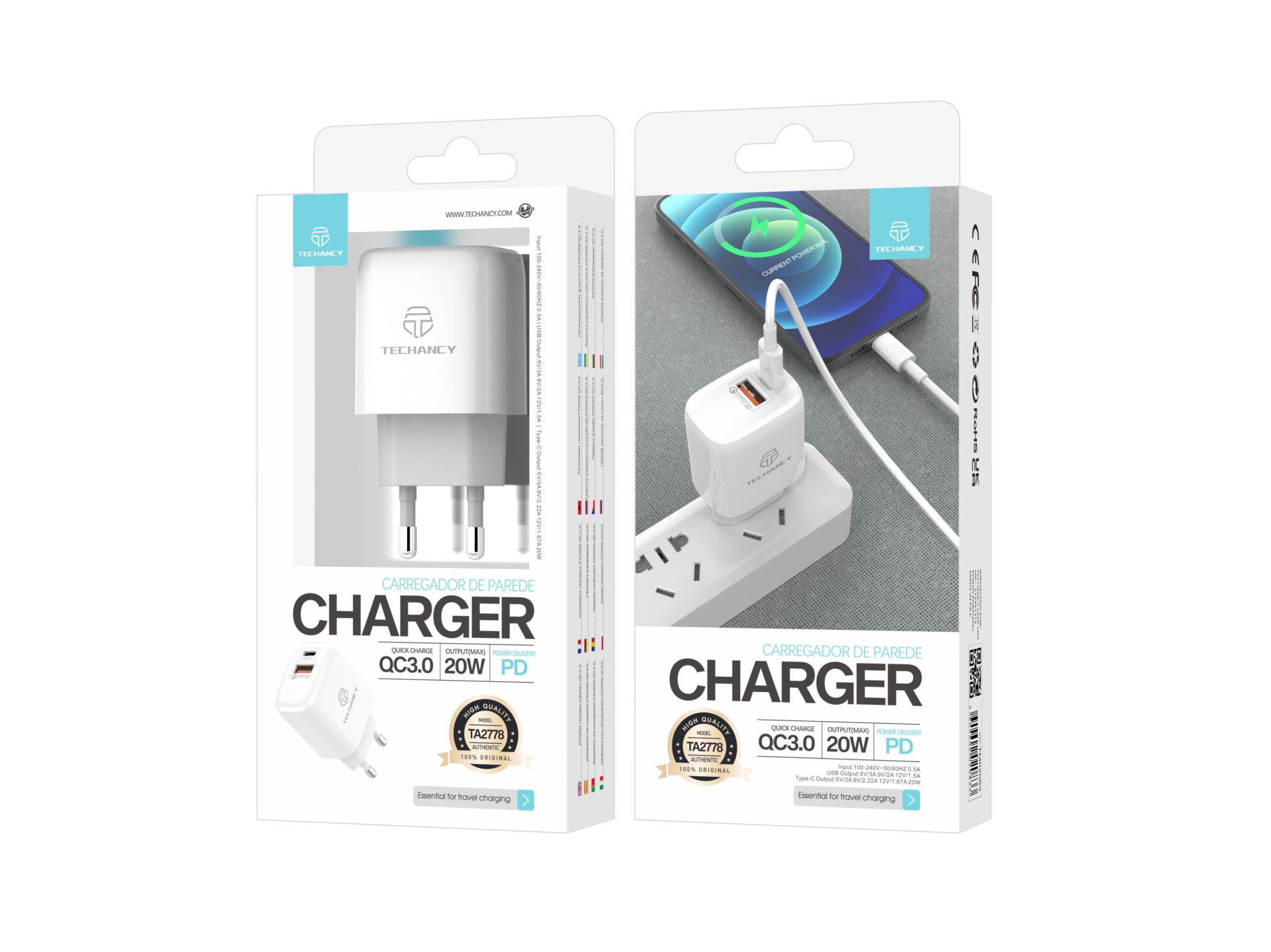 Cargador De Pared 20W Pd+ Qc3.0 Blanco Cargador De Pared 20W Pd+ Qc3.0 Blanco
