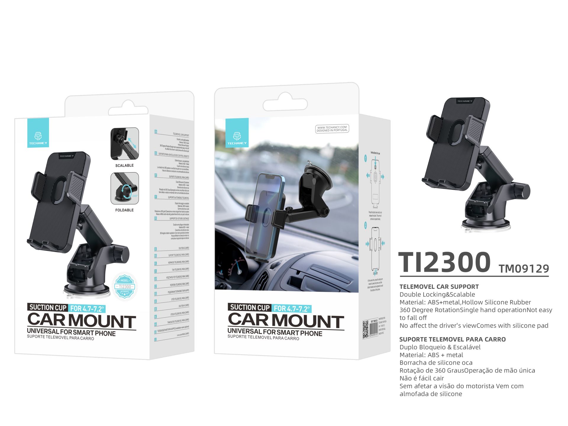 Mobile Car Holder With Strong Suction Cup, Mobile Phone Holder For Windscreen 360� Adjustable Arm Co
