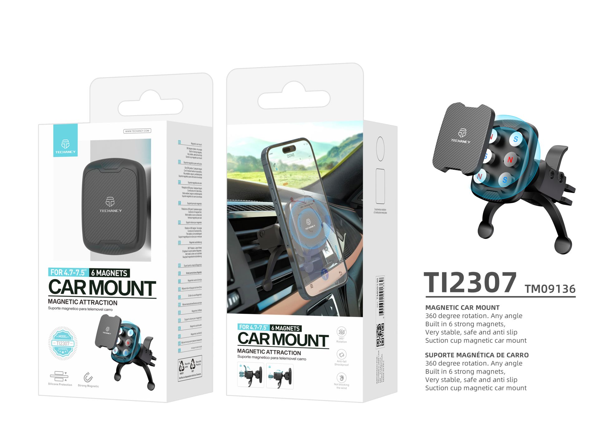 Supporto magnetico universale per auto, Iman Forte Supporto rotante a 360� per griglia dell'aria mob