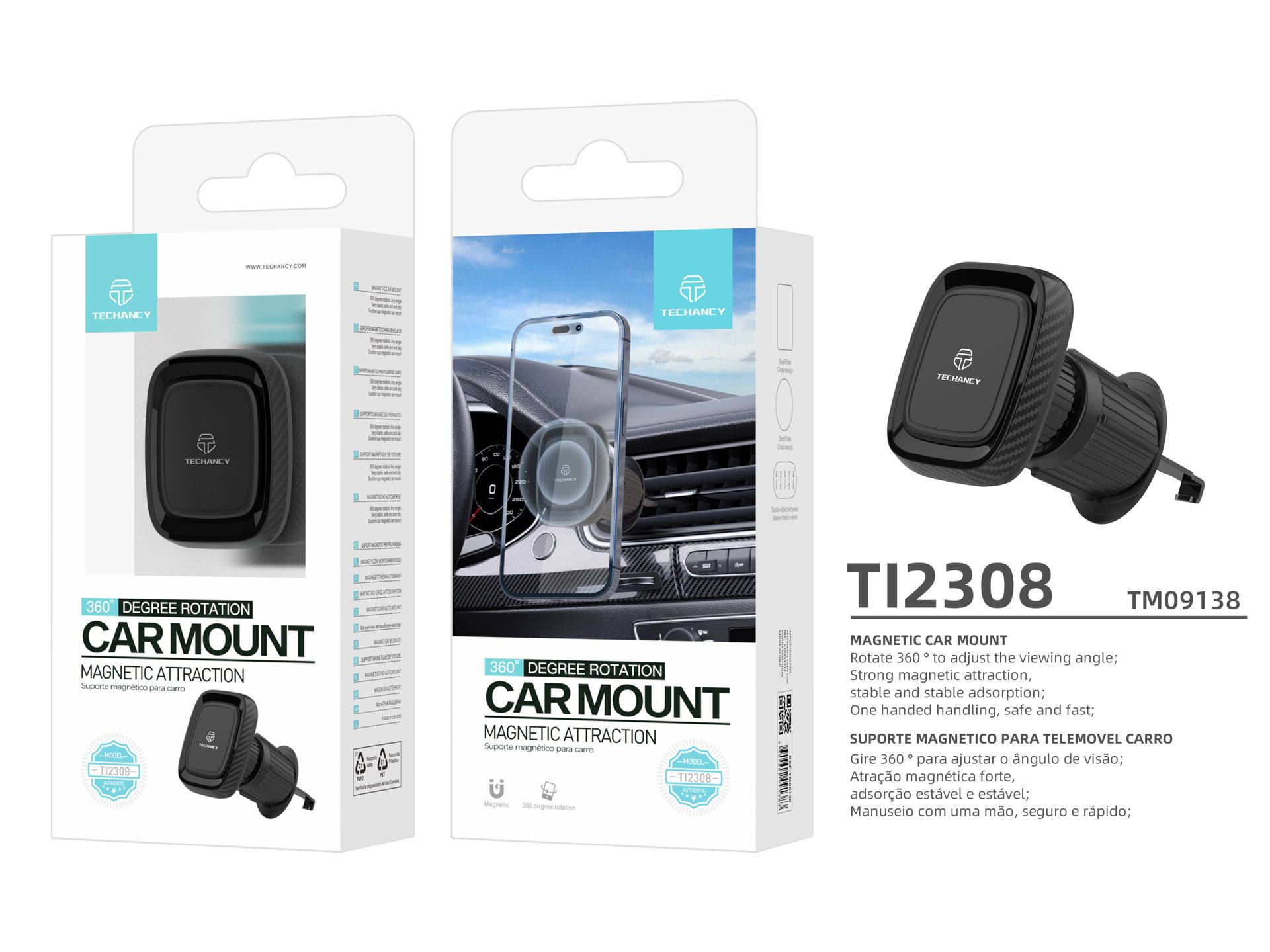 Supporto magnetico universale per auto, supporto mobile per griglia dell'aria con rotazione a 360� d