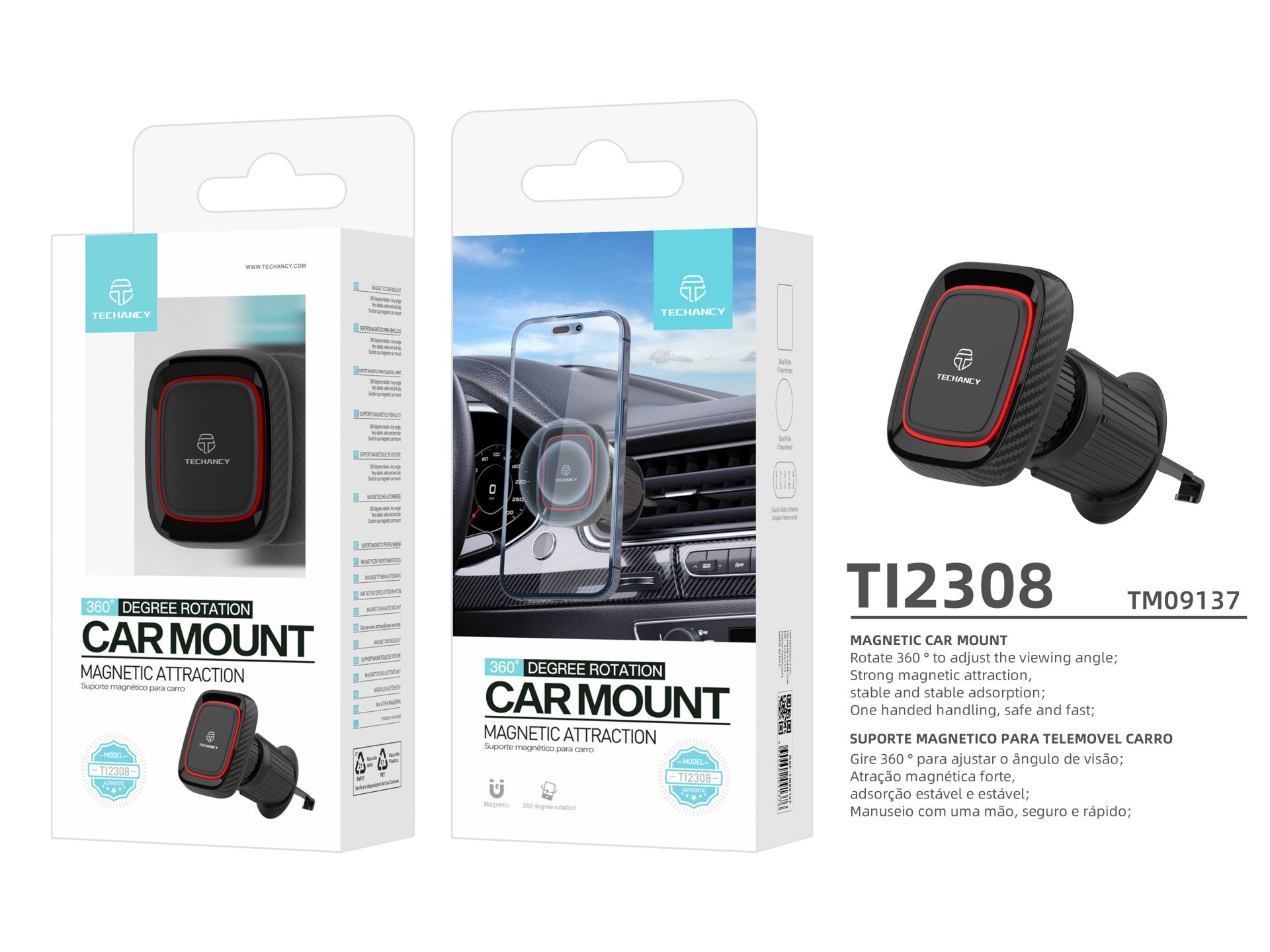 Supporto magnetico universale per auto, supporto mobile per griglia dell'aria con rotazione a 360� d