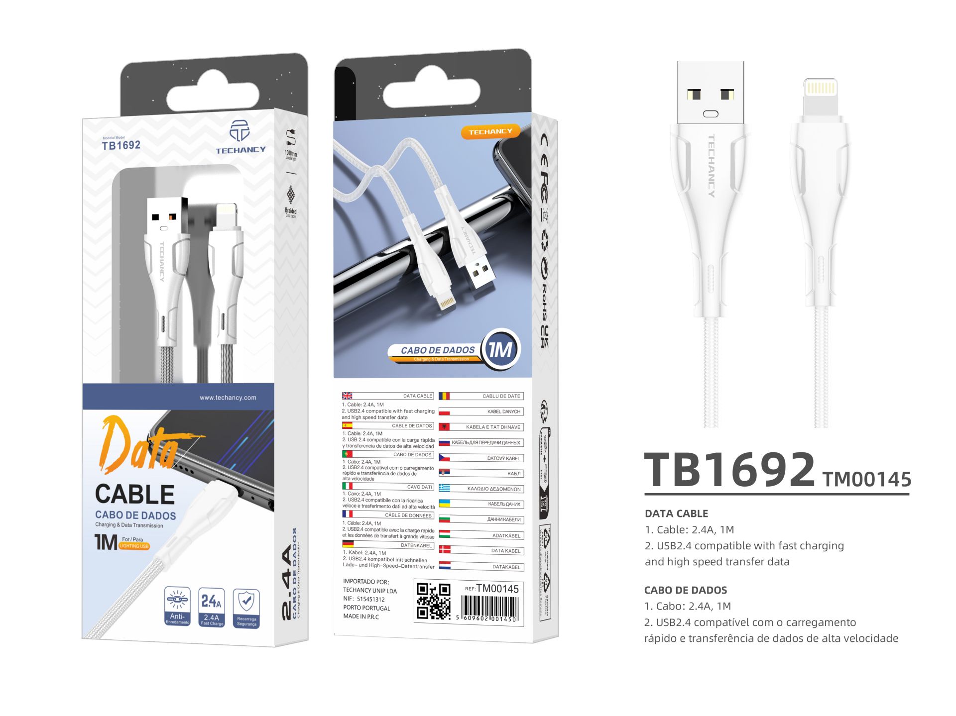 Usb Cable For Ip 7/8/Xs/11/12 1M 2.4A White Usb Cable For Ip 7/8/Xs/11/12 1M 2.4A White