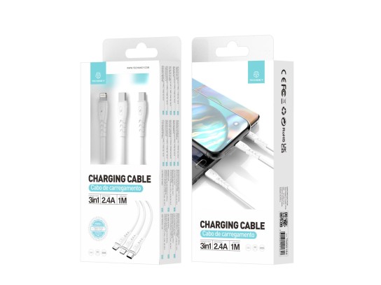 Cabo Usb 3In1 Cabo De Carregamento Multiplo 2.4 1M Branco Cabo Usb 3In1 Cabo De Carregamento Multiplo 2.4 1M Branco
