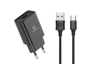 Wall Charger With Cable For Type-C 2.4A 1Usb 1M Black
