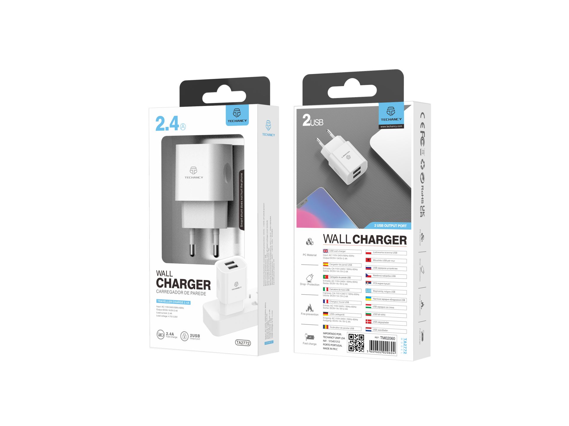 Caricatore da parete con doppia porta Usb 5V 2.4A Bianco Caricatore da parete con doppia porta Usb 5V 2.4A Bianco