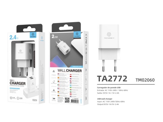 Caricatore da parete con doppia porta Usb 5V 2.4A Bianco Caricatore da parete con doppia porta Usb 5V 2.4A Bianco