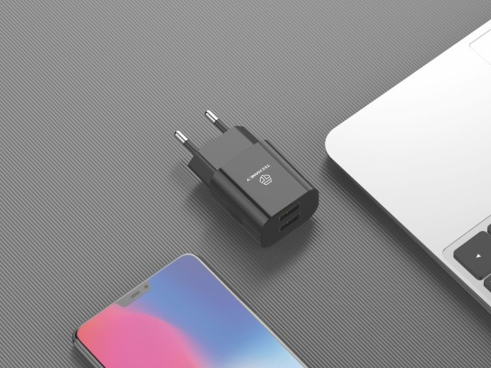 Wall Charger With Dual Usb Ports 5V 2.4A Black Wall Charger With Dual Usb Ports 5V 2.4A Black