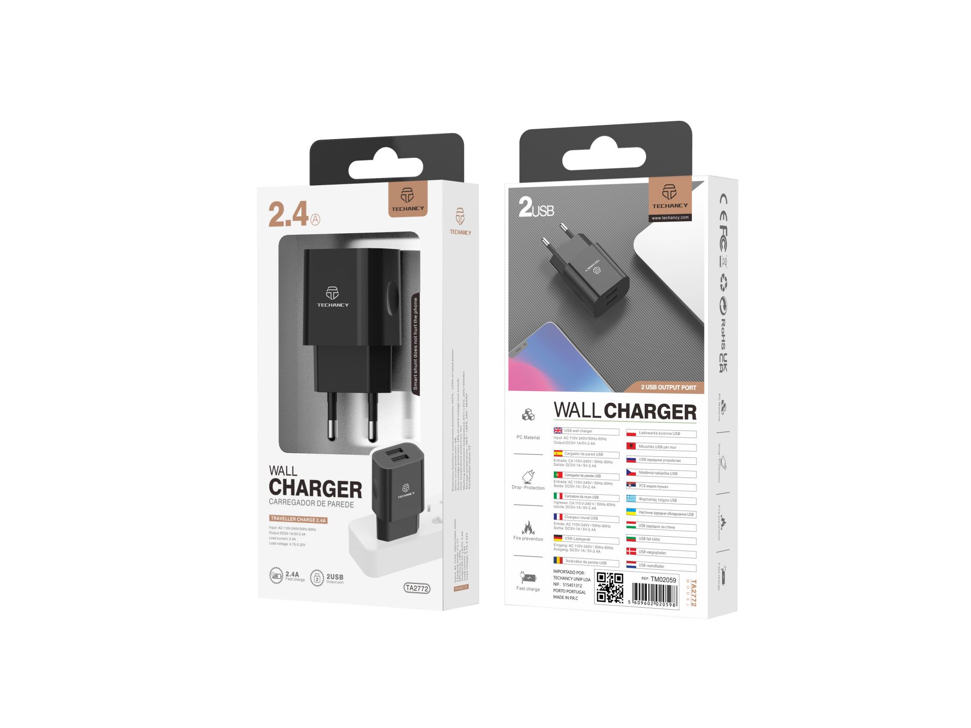 Wall Charger With Dual Usb Ports 5V 2.4A Black Wall Charger With Dual Usb Ports 5V 2.4A Black