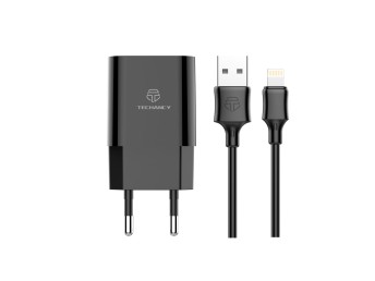 Wall Charger With Dual Usb Ports And Lightning Cable Iphone 2.4A Black