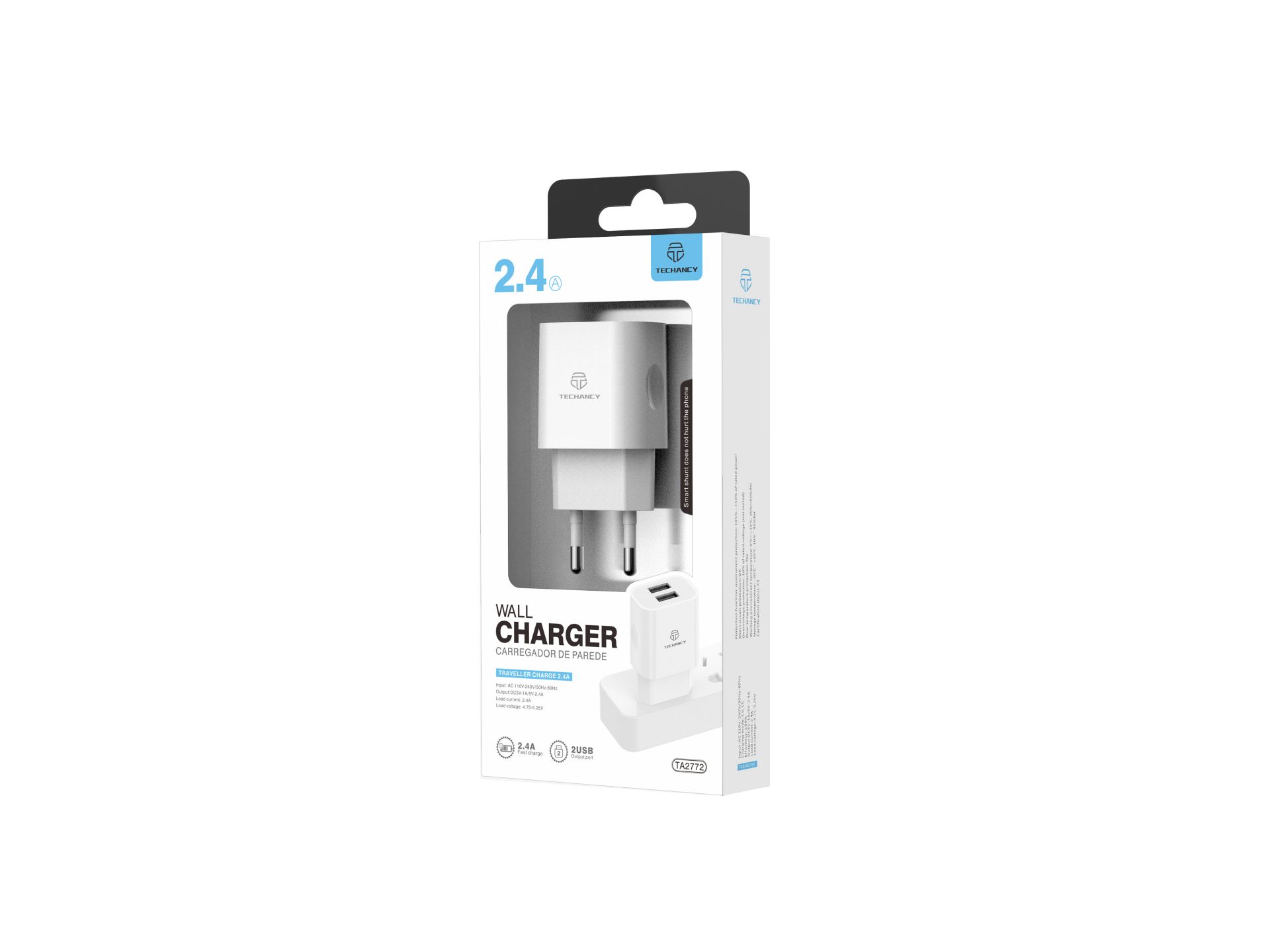 Caricatore da parete con doppia porta Usb 5V 2.4A Bianco Caricatore da parete con doppia porta Usb 5V 2.4A Bianco